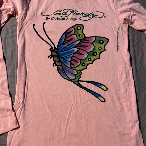 Ed Hardy Pink Long Sleeve with Butterfly Design - Picture 2 of 8